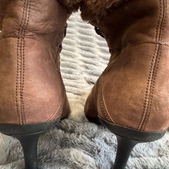 Colin Stuart Brown Genuine Leather Heel stiletto Boots Faux Fur Pointed Toe 7M - Picture 5 of 13